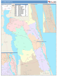 St. Johns County Wall Map Color Cast Style